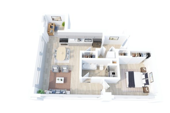 The Alex floorplan: 1 bedroom, 1 bath apartment home