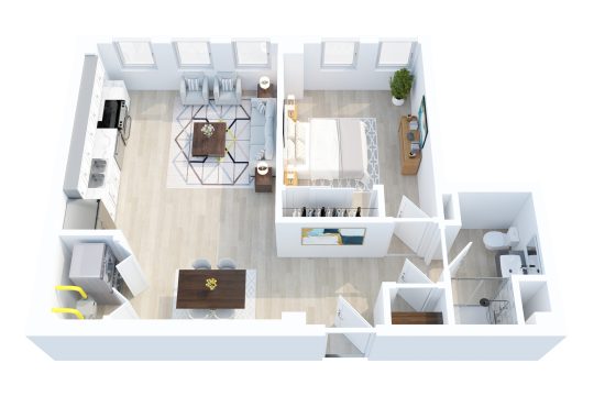The Brady floorplan: 1 bedroom, 1 bath apartment home
