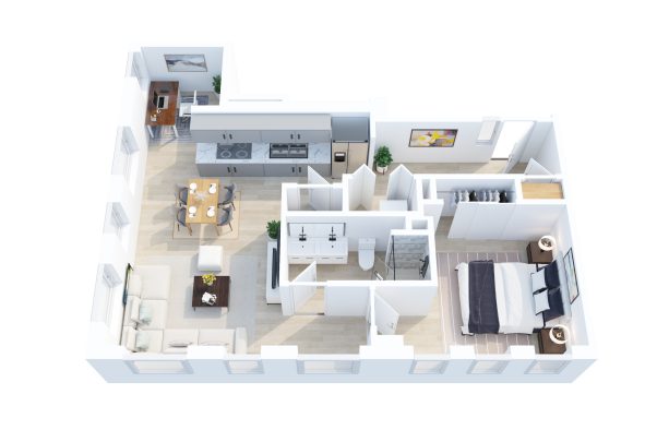 The Marshall floorplan: 1 bedroom, 1 bath apartment home