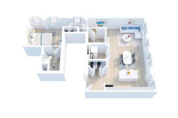 The Meyers floorplan: 1 bedroom, 1.5 bath apartment home