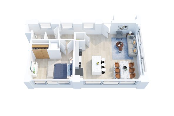 The Mills floorplan: 1 bedroom, 1 bath apartment home