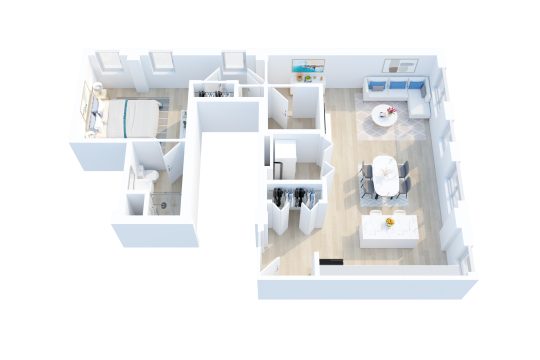 The Rydell floorplan: 1 bedroom, 1.5 bath apartment home