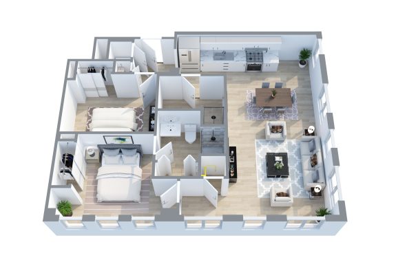 The Stewart floorplan: 2 bedroom, 2 bath apartment home
