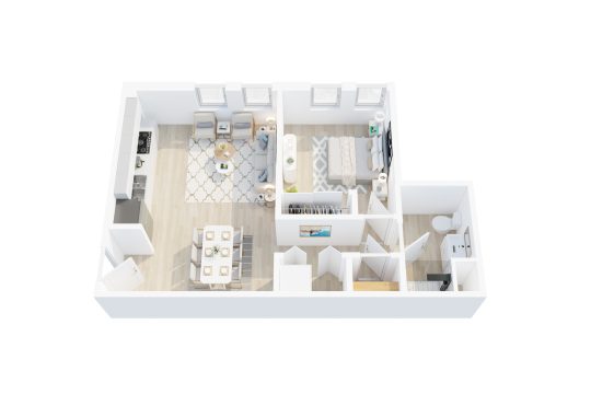 The Walter floorplan: 1 bedroom, 1 bath apartment home