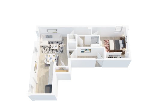 The Zuelke floorplan: 1 bedroom, 1 bath apartment home
